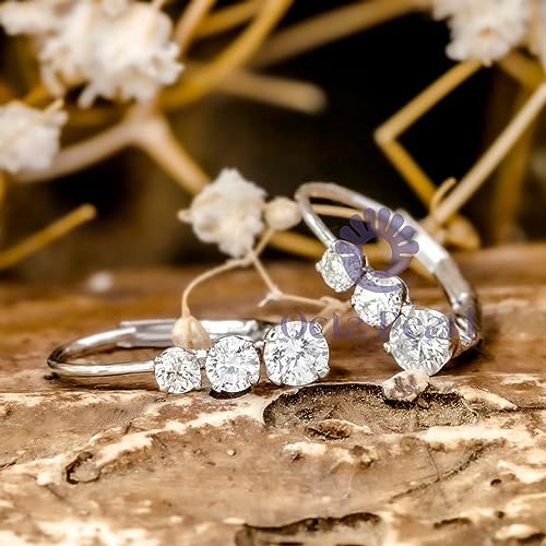 1/2 Carat Round Cut Moissanite Womens 925 Sterling Silver Three Stone Diamond Leverback Earrings for Women2