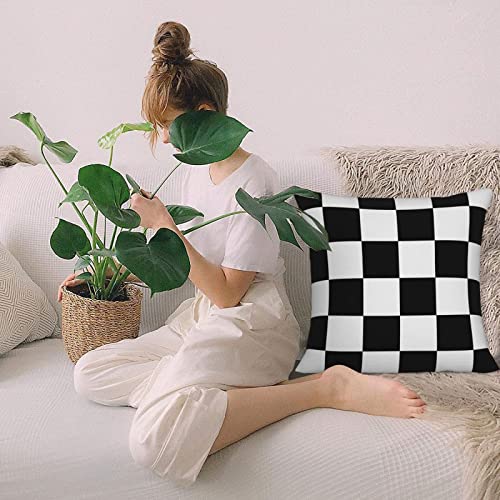 Teery-Yy Black White Race Checkered Flag Pattern Throw Pillow Cover 16"X16" Decorative Square Double-Sided Printing Pillowcase Cushion Case Imitation Linen For Sofa Bedroom Car Home #TOP2