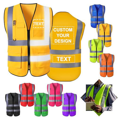 Custom Safety Vests Logo Text Name High Visibility Reflective Vest Pockets Zipper Personalized Class 2 for Women Men Construction Security Workwear
