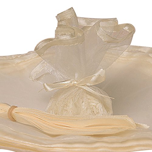 Paper Mart Organza Circles with Satin Edges, 10 Inch Ivory Circles, Ivory Mesh Gift Wraps with Satin Ribbon to Tie, Pack of 25