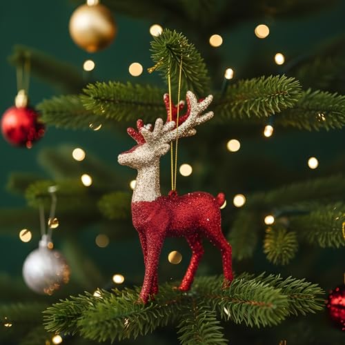 Image of Crackles Christmas Reindeer Hanging Ornament | Multi Color Glitter Deer Decoration for Christmas Tree, Home & Party Decor | Festive Decorative Item for Celebration
