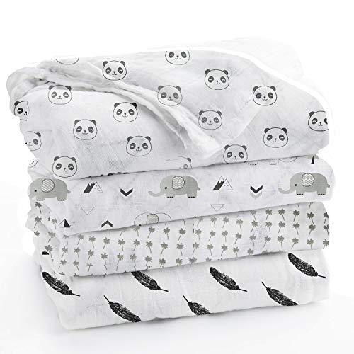 Image of blanket for new born baby girl Pure Cotton Muslin Baby Swaddle Blanket, Swaddle for Newborn Baby Super Soft Cotton Receiving Wrapper Cloth, Stroller Cover-Pack Of 4 With Size 120X100 CM -Animal Prints