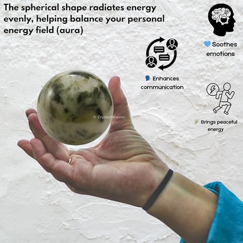 Image of Certified Green Tourmaline in Quartz Crystal Ball for Meditation - Premium Crystal Vastu Items for Home and Feng Shui Items for Good Luck - Ideal for Pooja Supplies and Spiritual Practices (2 inch Inch)