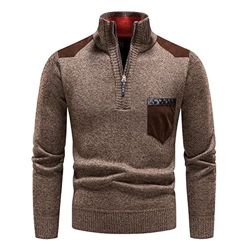 Lu's Chic Men's Zip Up Sweater Cable Knit Pullovers Soft Turtleneck Business Casual Work Long Sleeve Pullover Sweater