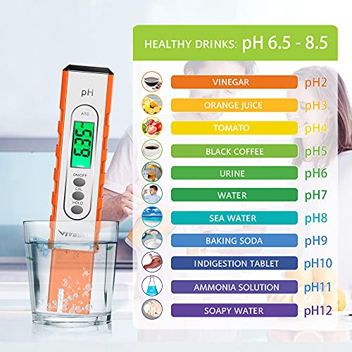 vivosun ph meter digital ph tester pen 001 high accuracy water quality tester with 0-14 ph measurement range for hydroponics household drinking pool and aquarium with atc orange