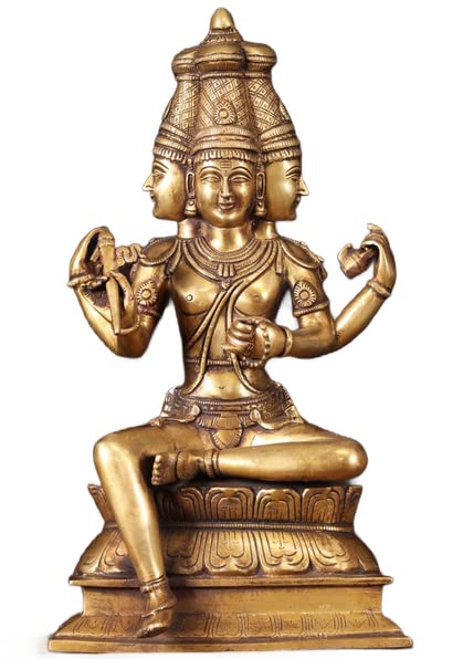 Crafting with Love a Beautiful Brass Seated Brahma The Creator Statue Totally Handmade or handcasted , Size : 9" x 6" x16" ,Weight : 8 kg Approx