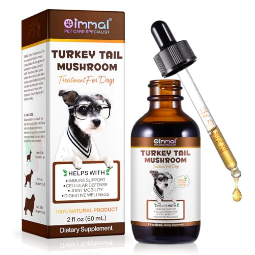 Turkey Tail Mushroom for Dogs, Dog Mushroom Supplement, Mushroom Drops for Dogs, Support Immune Health, Digestive & Joint Mobility, Wild Mushroom Supplement for Dog, Easy to Absorbed 2 fl oz