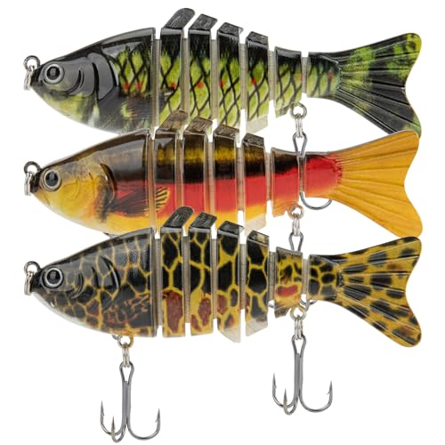 Syosisny 3PCS Premium Segmented Fishing Lures Set, Multi-Jointed Hard Baits with 3D Eyes & Realistic...