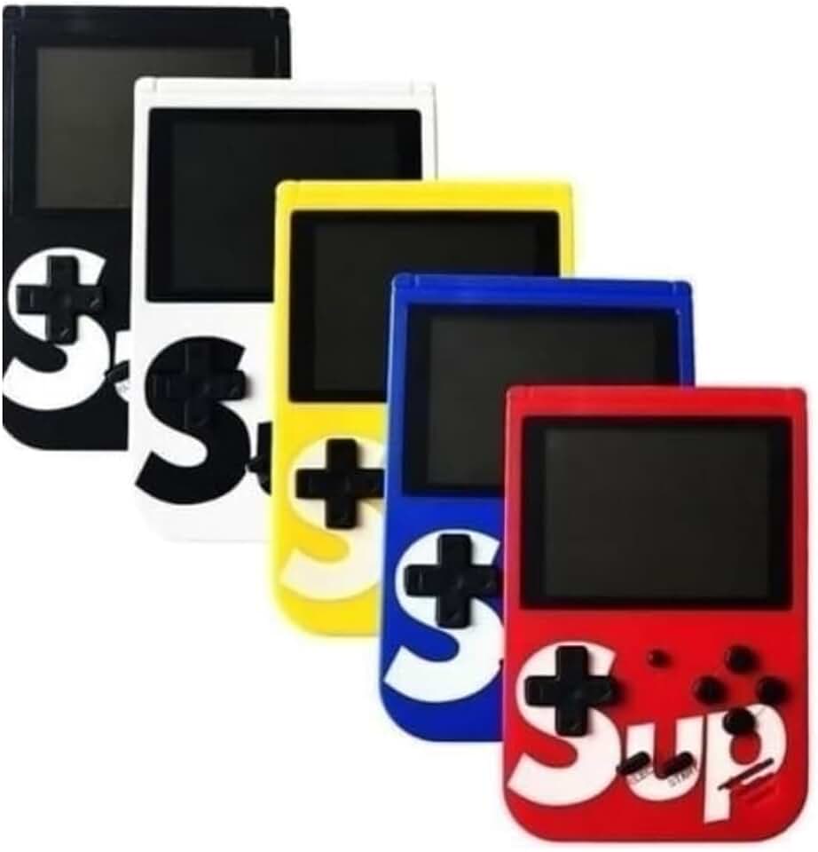 Mini Game Portátil Sup Game Box Plus com 400 Jogos, espelhamento da imagem e áudio na TV. Temos ele na cor Preto, Azul, Vermelho e Branco, acompanha os cabos e a bateria.