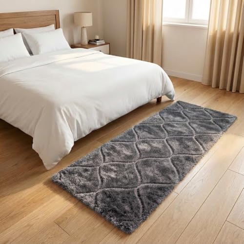Image of Carpet for Hallway, Kitchen, and Modern Interiors, Cozy Shag Runner for Living Room, Entryway & Office Decor Size 2x6 feet Full Grey
