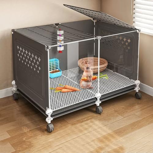 兎 ケージ 大きい うさぎ ケージ 屋内DIYケージ うさぎ、モルモット ケージ、透明なフロント、ウサギのモルモットのための小動物 ケージ、引き出し式トレイ付き(Black,70cm)