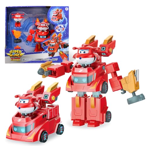 Super Wings Jouet Transformable Robot Jett, 17 cm de Haut, 2 en 1 Robot et véhicule Jouet Transformable, avec Figurine de 5 cm pour Enfants garçons Filles à...