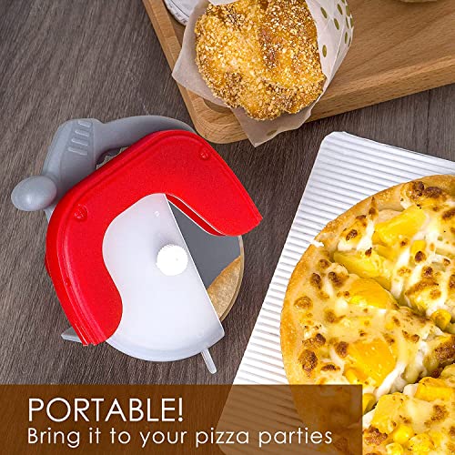 Image of P-Plus International Pizza Cutter and Serving Turner Set - 2-Piece Tool With Wheel and Spatula (Red)