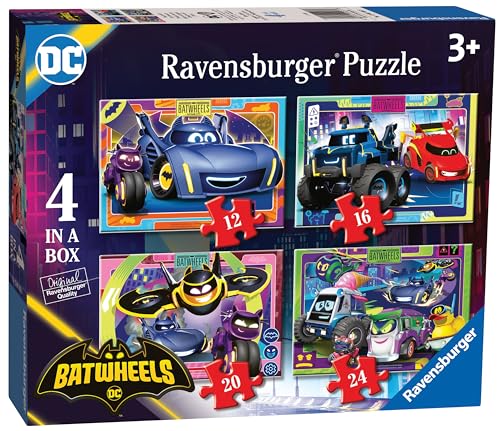 Ravensburger Batman Batwheels Jigsaw Puzzles for Kids Age 3 Years Up - 4 in a Box (12, 16, 20, 24 Pieces) - Educational Toys and Games for Children