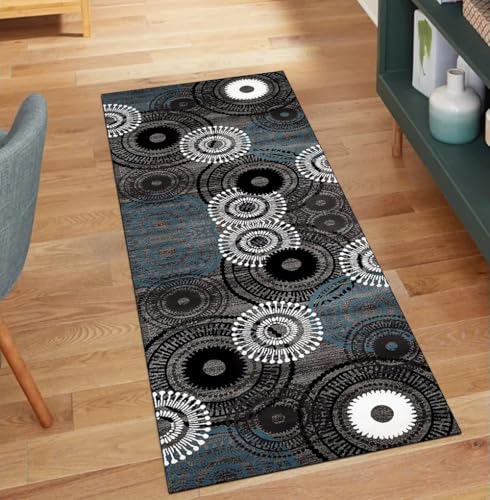 Tapis de couloir gris foncé vintage 120x120 cm lavable et antidérapant