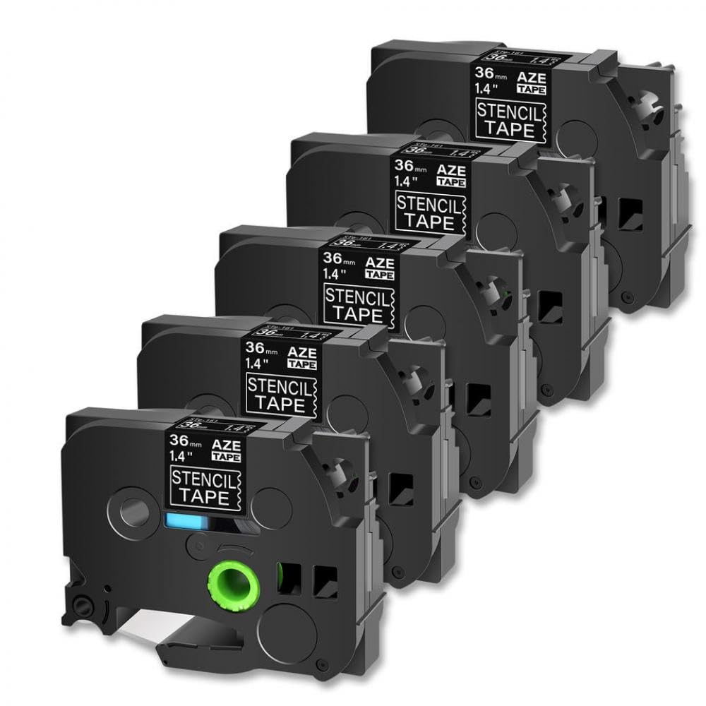 Black Compatible 5pk Non laminé sur Un Cassette de Pochoir Transparent 36 mm Compatible avec Les imprimantes d'étiquette, y Compris Ste 161 et PT530