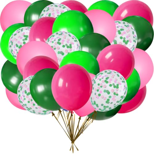 Image of Hot Pink Green and Pink 12inch Balloons with Confetti Balloons for Wedding, Birthday, Baby Shower, Christmas, Family Parties Decoration(50Pcs)