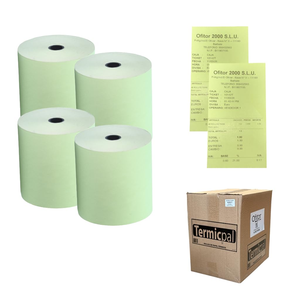 80x80 * 48 Rollos Papel Térmico TERMICPAL VERDE