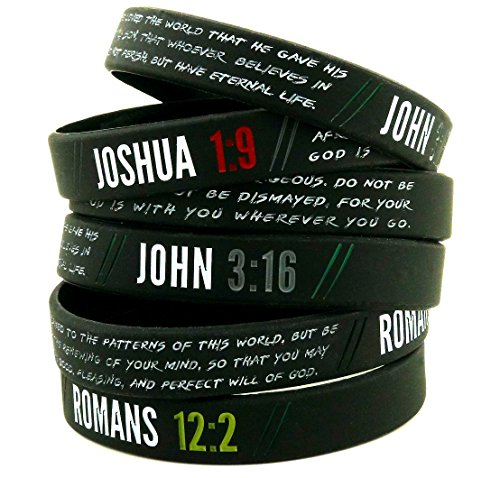 Ezekiel Gift Co. Pulseiras cristãs para homens (pacote com 6) – João 3:16, Romano 12,2, e Josué 1:9