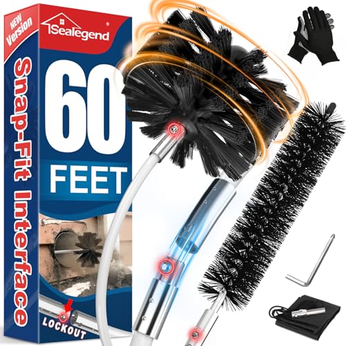 Sealegend 60 Feet Dryer Vent Cleaner Kit/Lint Remover/2×Upgraded Flexible Quick-Snap Brush/Fireplace Chimney Brushes for Easy to Use/Works Well with/Without a Power Drill