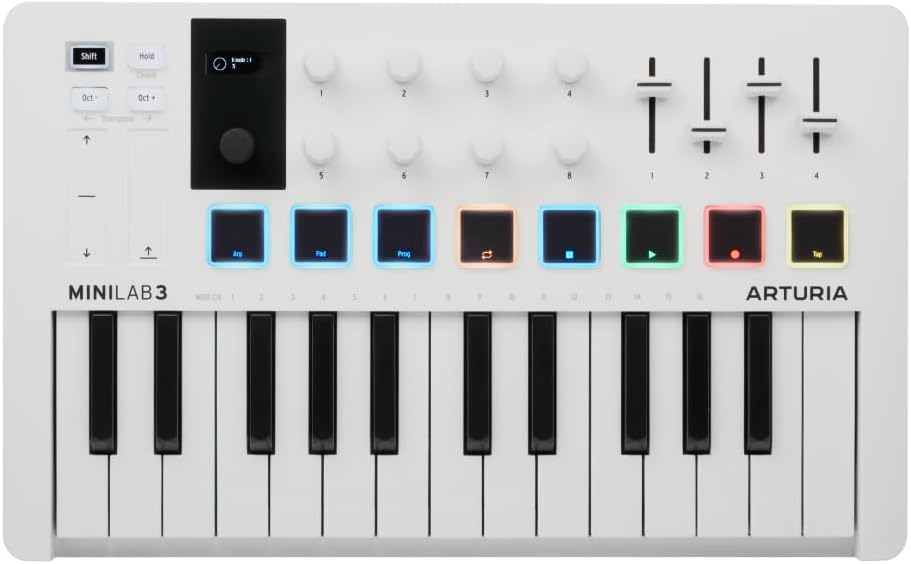 Image of Arturia MiniLab 3 - Universal MIDI Controller for Music Production, with All-in-One Software Package - 25 Keys, 8 Multi-Color Pads - White (Pack of 5)