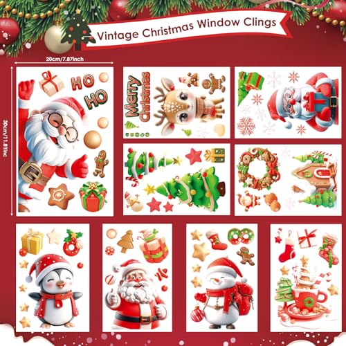 Image of AhfuLife Christmas Window Clings, 9 Sheets Xmas Window Stickers for Christmas Decorations, Reusable Double Sided Santa Claus Reindeer Snowman Penguins Clings for Xmas Decorations