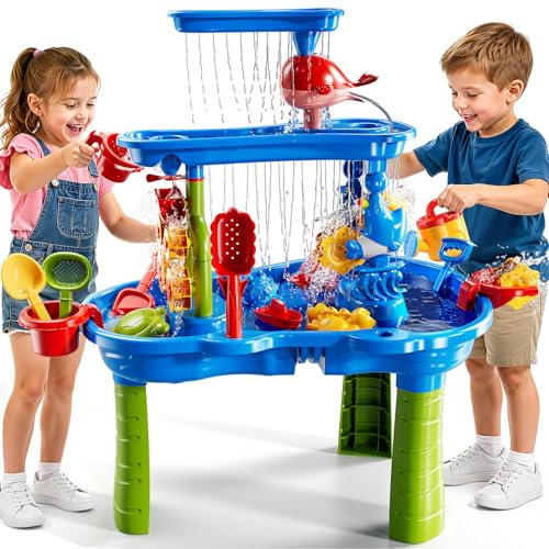 JUKUDAHU 3-Tier Sand and Water Table Toys for Kids Aged 3 4 5 6 7 8, Outdoor Activity Playset...