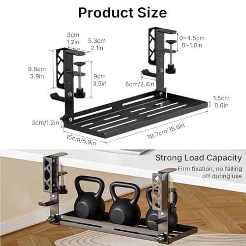 Image of Under Desk Cable Management Tray with 3-in-1 Adjustable Laptop Mount and Headphone Hanger, No-Drill Desk Organizer for Dell HP Lenovo Laptops, Wiring Storage for Home Office Study Spaces