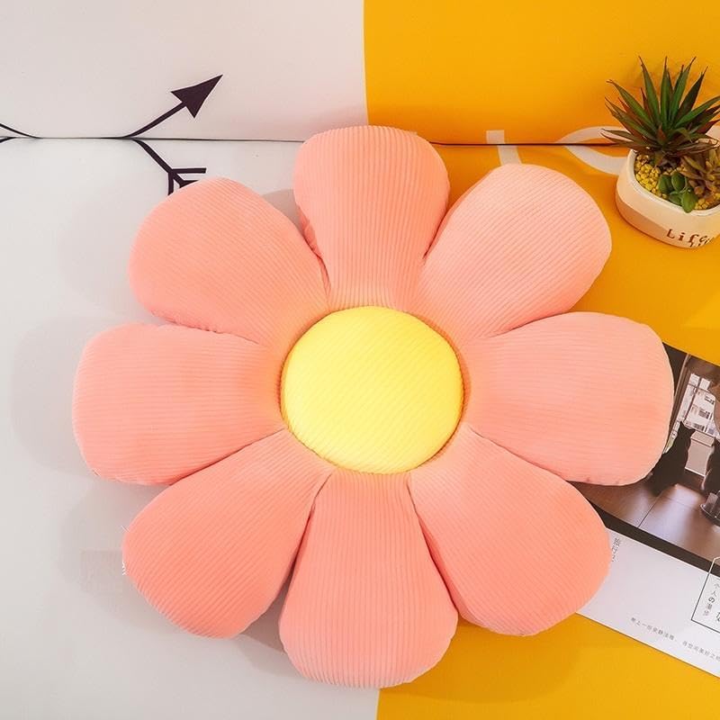 RVA Plushed Daisy Sunflower Designed Throw Pillows Cute Preppy Decorative Pillows Floor Cushion for Girls Bedroom Couch Sofa Chair Aesthetic Decor (35CM, Pink/Yellow)