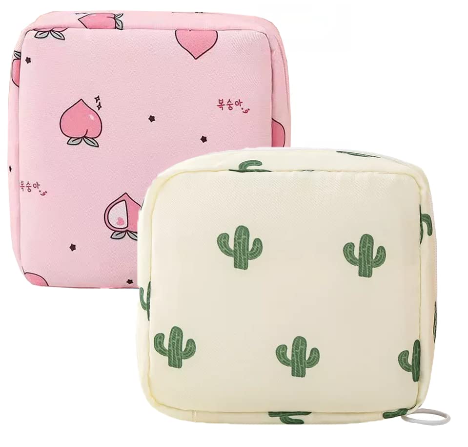 NIGHTSTAR Polyester Portable Mini Fashion Nursing Sanitary Napkin Pouch Pad Holder Zipper Travel Cosmetic Makeup Jewellery Storage Bag For Girl And Women (Pink-White-2 Pcs)-image-21