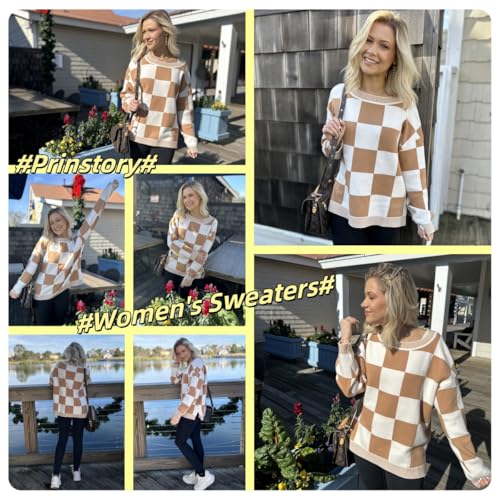 PrinStory Pullover Damen Strickpullover Langarm Rundhals Elegant Lässig Sweatshirt Warm Damen Winter Pullis Strickwaren (Weinrot, S)