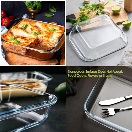 Image of Borosilicate Square Glass Baking Dish, Baking Tray, Oven and Microwave Safe, Set of 2 (900ml, 1800ml), Transparent