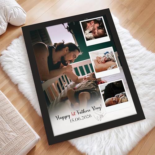 Image of Art Street Personalized Gift for Father, Dad Photo Frame | 4 Image Collage with Custom Text, Customized Photo Frame for Father, Wall Decor for Bedroom Living Room, A4 Size 8x12 Inch