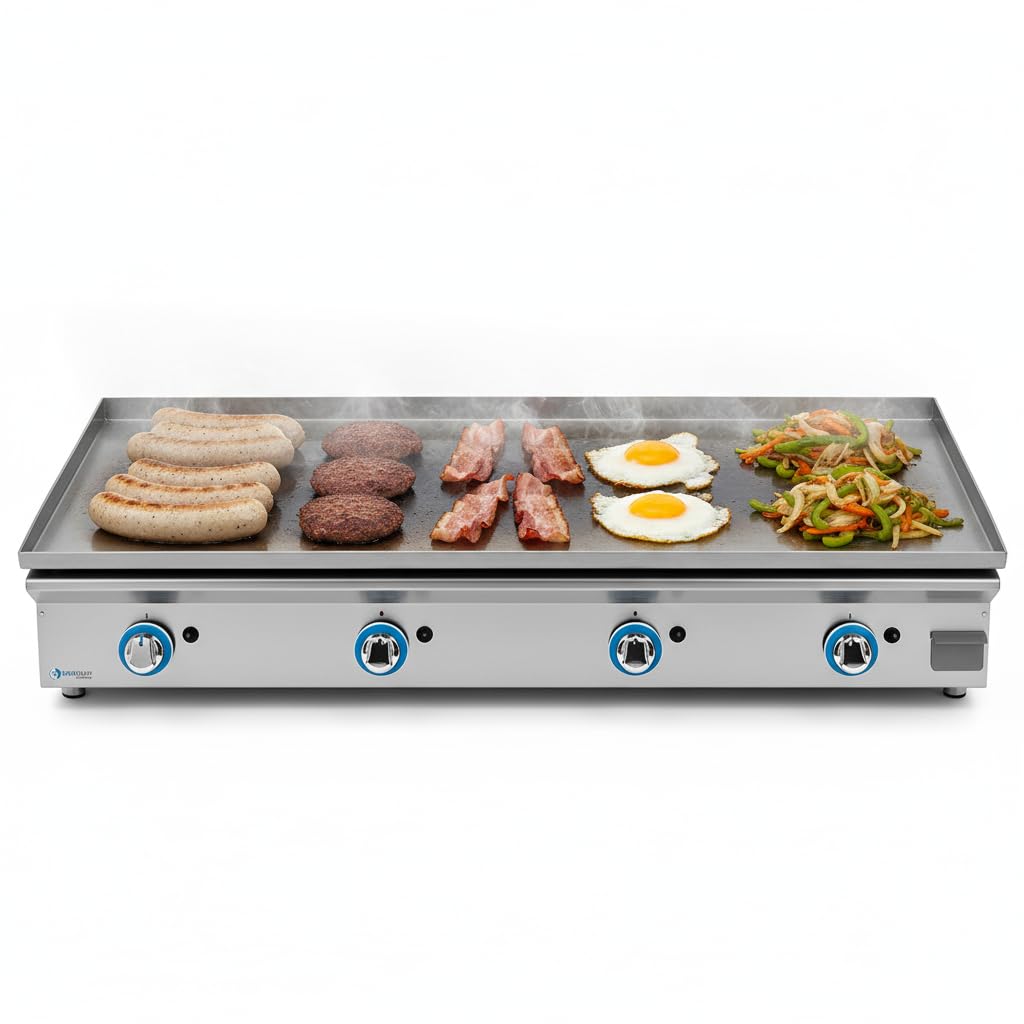 MBH – Piastra professionale a gas LUX WORLDMAI da 120 cm in acciaio laminato per la ristorazione. Fry top con struttura in acciaio inox per cucina professionale di bar e ristorante.