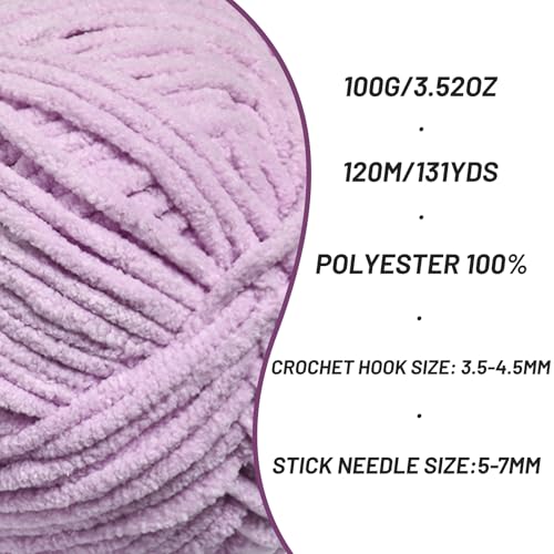 Image of 3 Packs Plush Chenille Chunky Crochet Yarn - Baby Yarn for Crocheting Soft - Velvet Yarns Knitting for Blankets Crafts - Fluffy Amigurumi Yarns 300g / 393yd (3 Light Purple)
