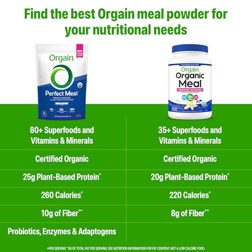 Image of Orgain Perfect Meal, Organic, Vegan Meal Replacement Protein Powder, Vanilla - 25g Plant Based Protein, 80+ Superfoods, 1B Probiotics & 10g Fiber, Adaptogens & Ashwagandha - 2.16lb