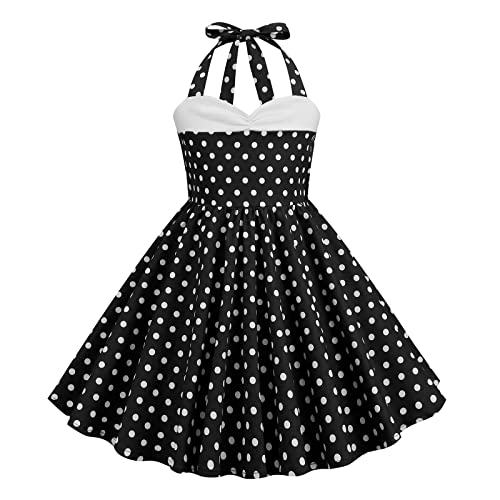 Halter Pinup Dresses for Girls 50s Pin up Dress Girls Retro Dress 1950s Vintage Dress Kids A line Party 50's Polka Dot Dress