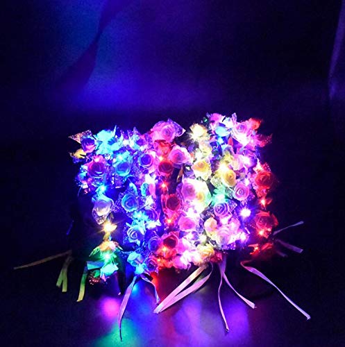 Cerchietto Luminoso Con Fiori E Corona A LED - Luce Calda Per Feste E Matrimoni (Rosa)
