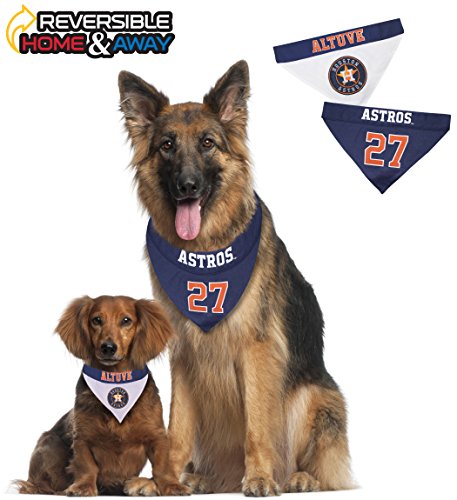 Image of MLBPA Reversible Dog Bandana - Jose Altuve #27 Pet Bandana - MLB Houston Astros Home & Away Bandanna, Large /X-Large