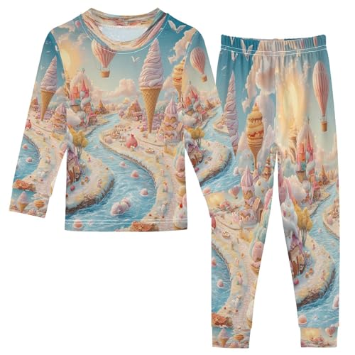 ALAZA Balloon Ice Cream 2 Piece Pajama Set Long Sleeve Top and Pants Sleepwear Unisex