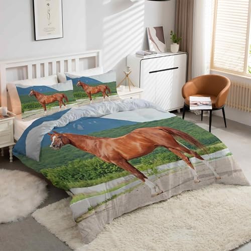 Housse de couette 220x240 avec fermeture éclair pratique, parure microfibre imprimé cheval - 2
