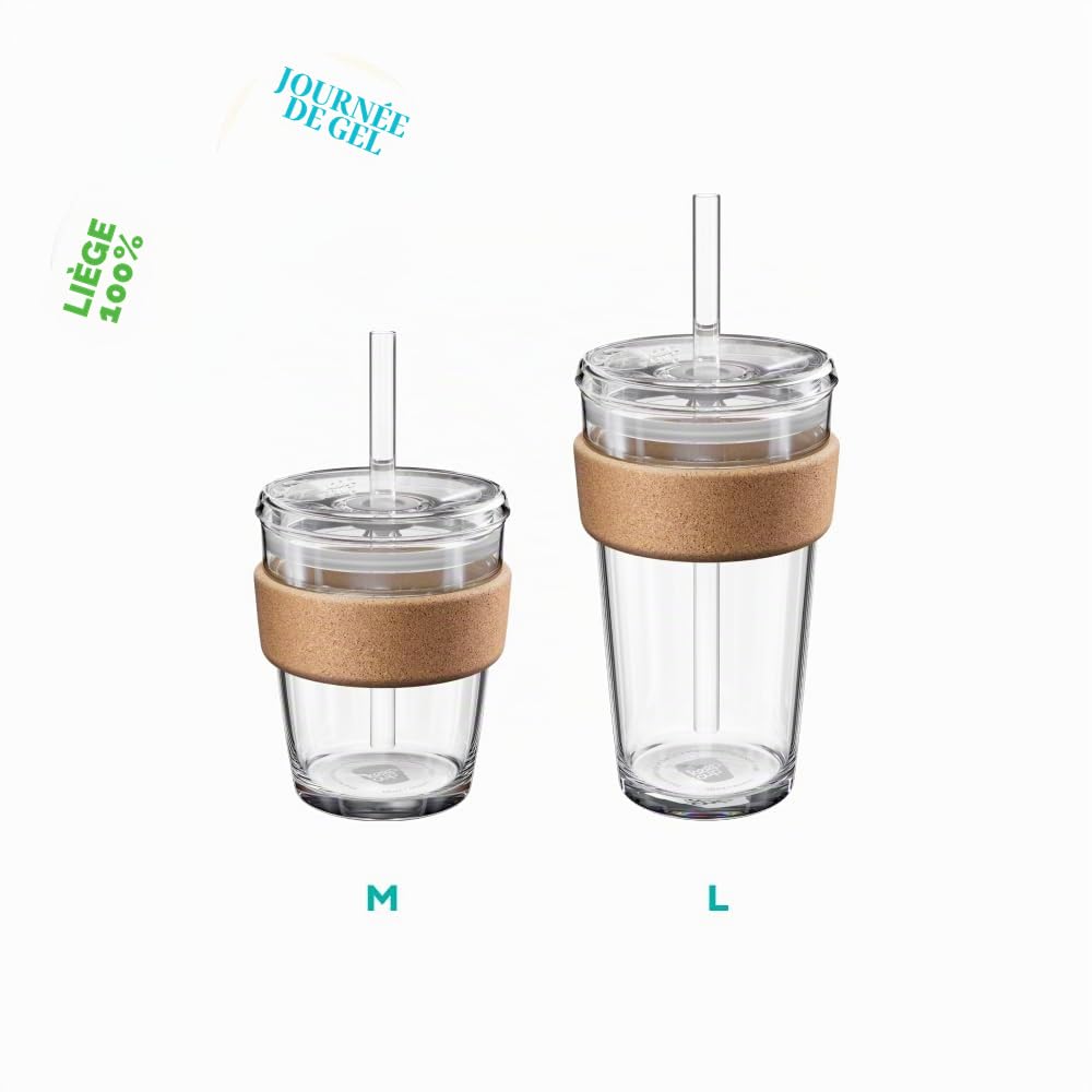 KeepCup Cold Cup – Gobelet à café glacé en verre trempé avec bande en liège récupérée, couvercle et paille – 454 ml