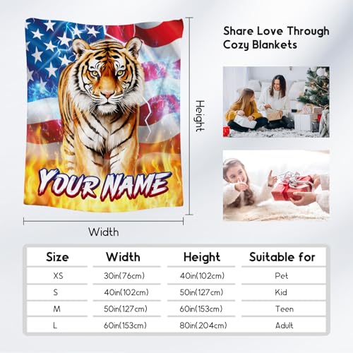 Personalized Blanket for Kids - Custom Tiger Gifts for Boys Adult - Cozy Lightweight Throw for Sofa & Bedroom Decor - 4 Sizes