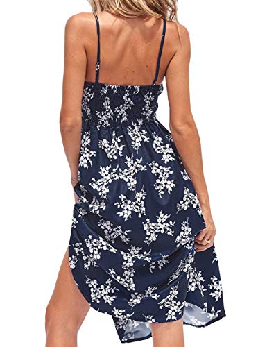 Image of FANCYINN Womens Tie Front Button Down A-Line Dresses Summer Spaghetti Strap Midi Dress Floral Prints