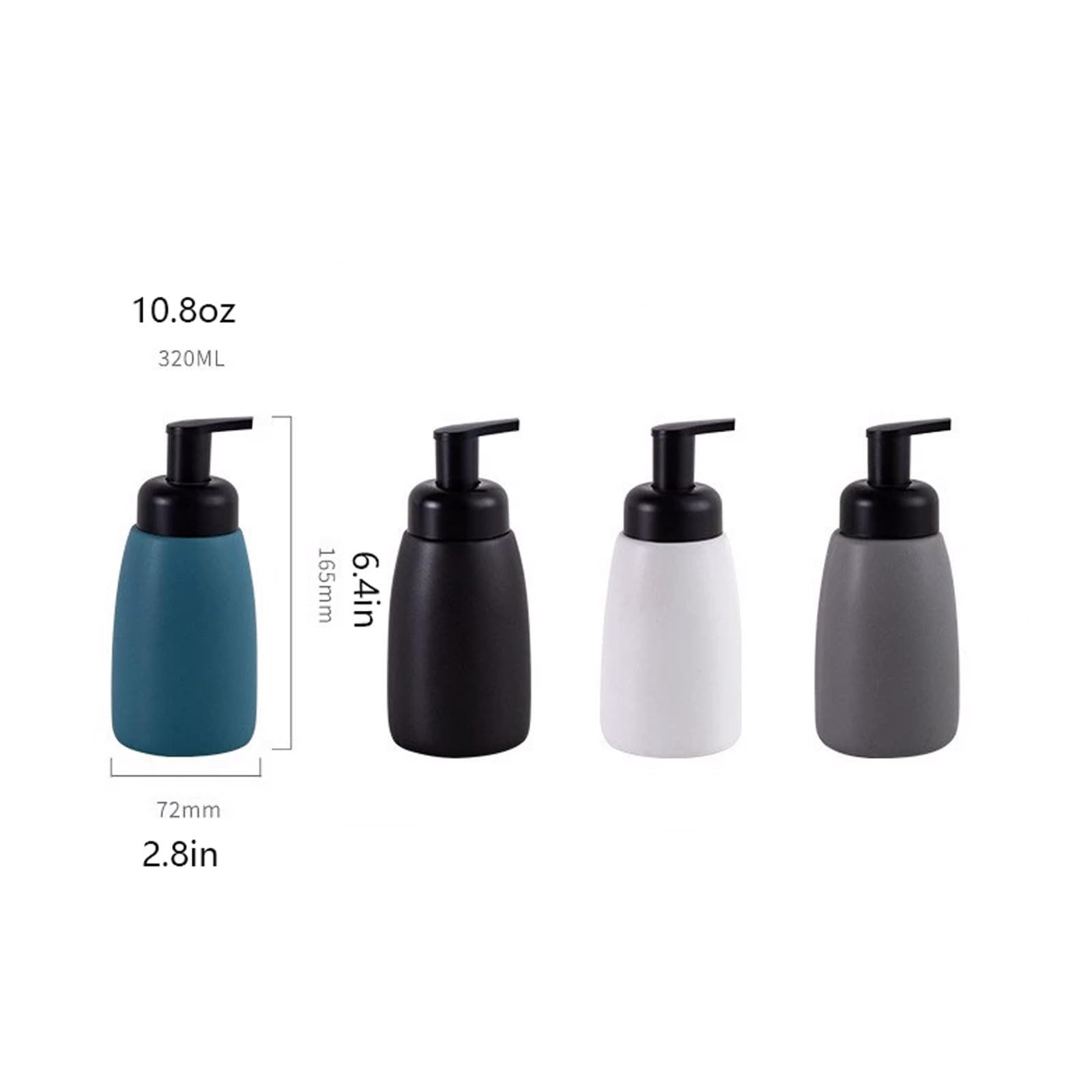 Ceramiczny dozownik mydła w piance 306 ml z plastikową głowicą pompki, matowe wykończenie, luksusowy blat (szary)