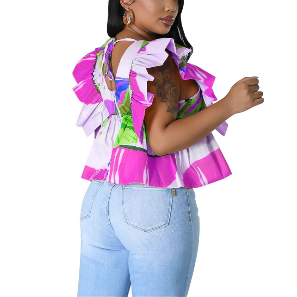 2024 Verano Mujer Sexy V Cuello Volantes Manga Casquillo Tops Sueltos Casual Más Tamaño Camisas Volantes Dobladillo Cómodo Blusa
