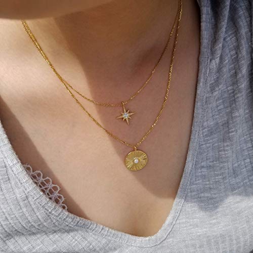 Medallion Necklace, Sun Pendant Necklace, Gold Pendant Necklace, Opal Pendant Necklace, Coin Necklace, Figaro Chain Necklace, KAYLA NECKLACE