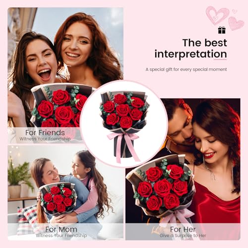 Flower Bouquet Flowers for Delivery Prime 7-Piece Preserved Roses Bouquet Gift for Women Mother Wife Mother Day Wedding Anniversary Birthday (Red Roses) - Image 6