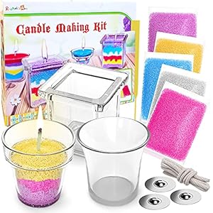 Rachel’s Art – Candle Making Kit for Kids – DIY Kids Candle Making Kit – Design and Make Your Own Candles – Craft Supplies & Materials – 3 Glass Candle Containers, 3 Wicks, 5 Bags of Colored Wax