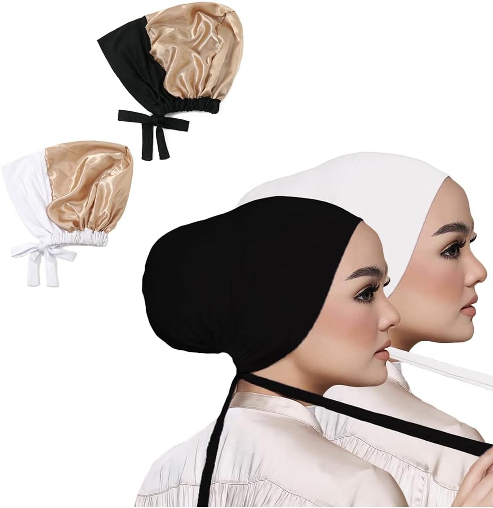 Women Under Scarf Hat Hijab Undercap Islamic Muslim Under Scarf Hijab Cap with Tie-Back Closure